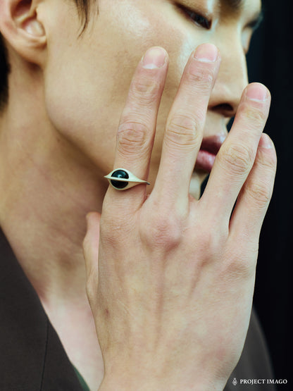 Black Hole Ring in Black Onyx/Crystal