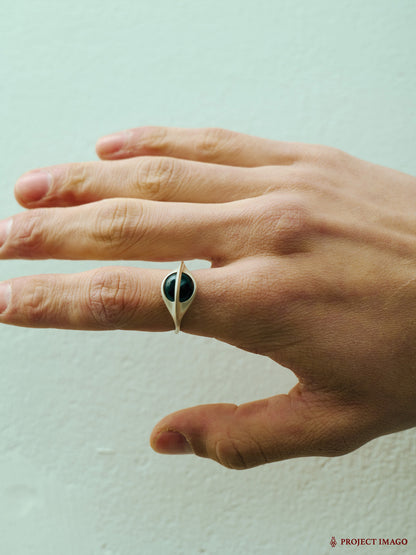 Black Hole Ring in Black Onyx/Crystal