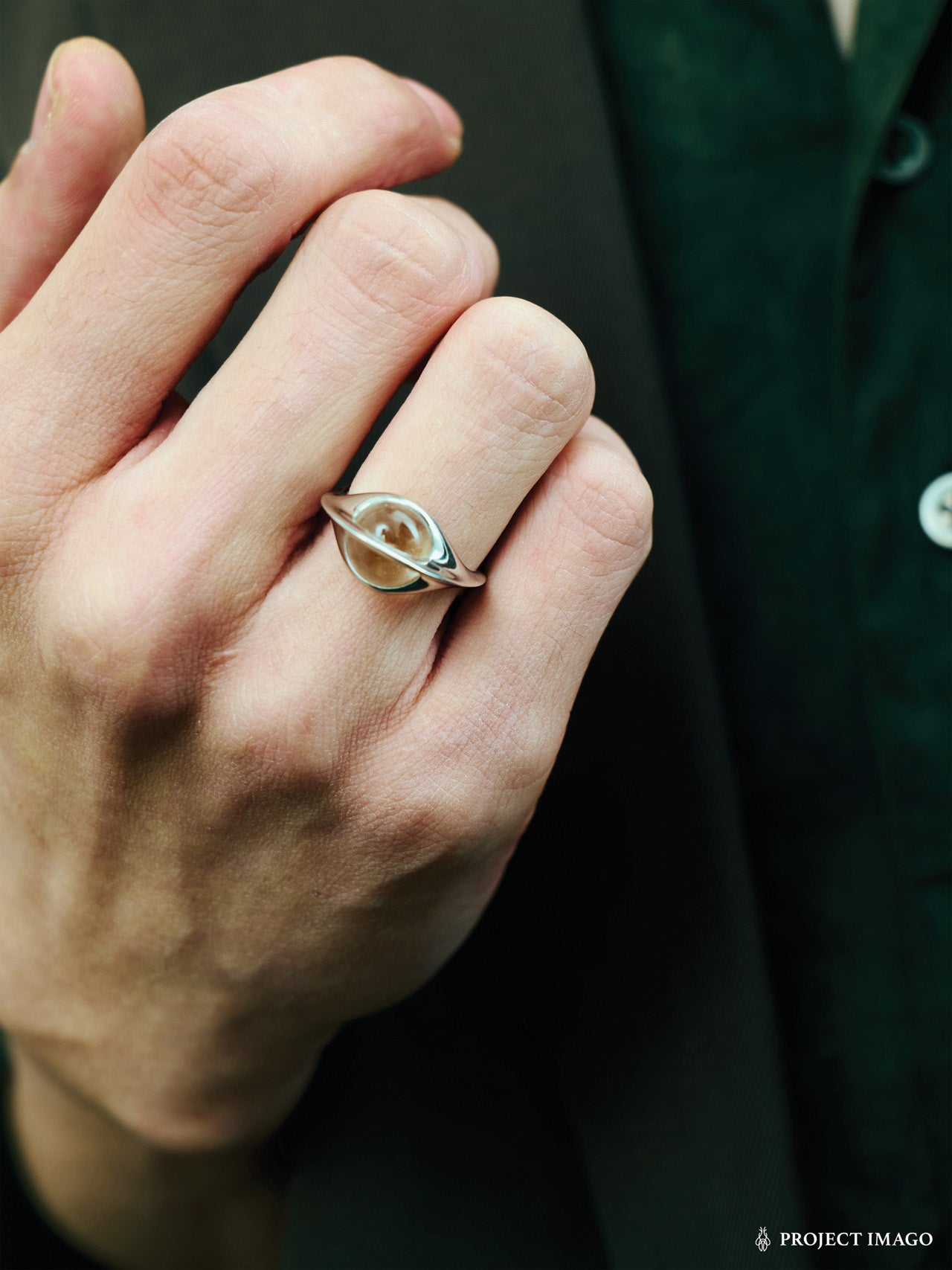 Black Hole Ring in Black Onyx/Crystal