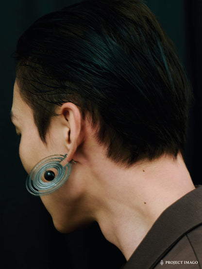 Saturn Earrings in Silver Obsidian or Tiger's Eye